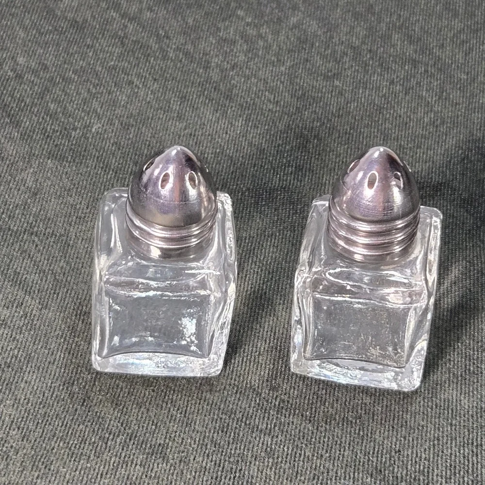 Mini Glass Salt and Pepper‎ Shakers Square Setting 1.5in 12 individual or 6 sets